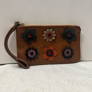 Floral Embellished Brown Wristlet